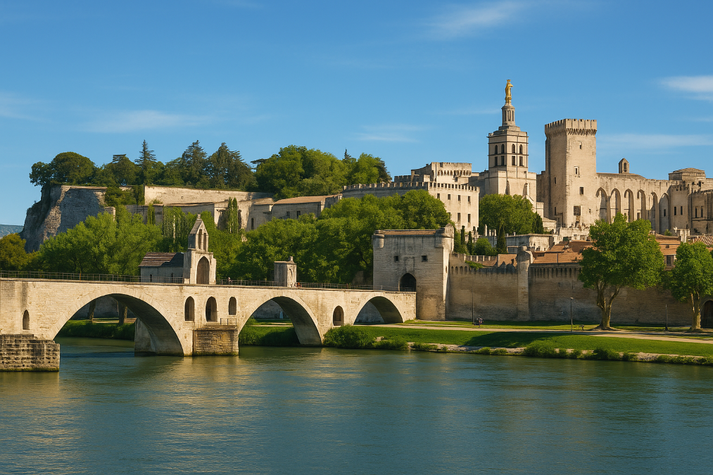 Que faire à Avignon : vue sur le Palais des Papes et le Pont Saint-Bénézet lors d’un week-end culturel et gourmand